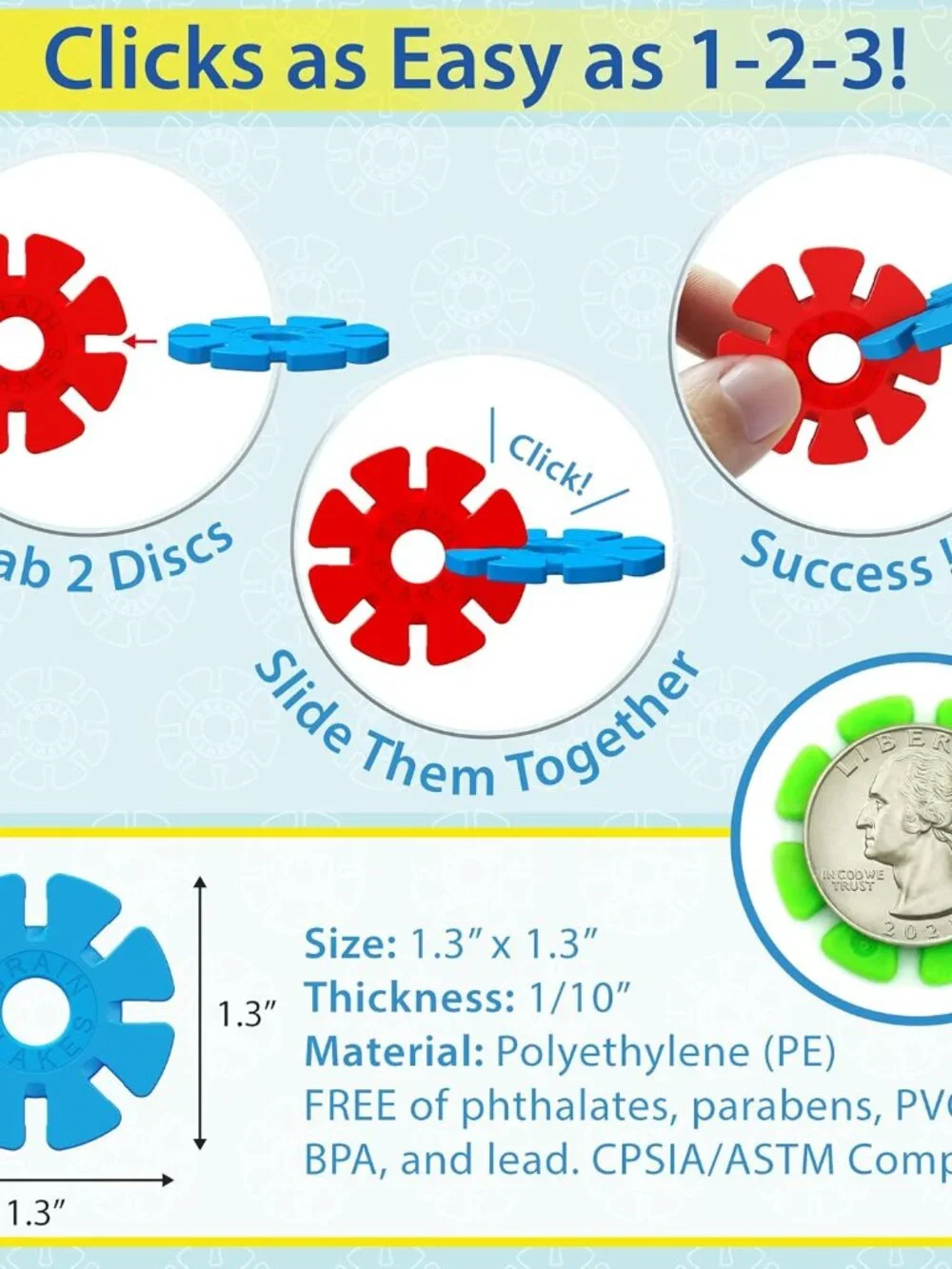 500 Piece Set, Ages 3+, Interlocking Plastic Disc Toy for Creative Building, Edu